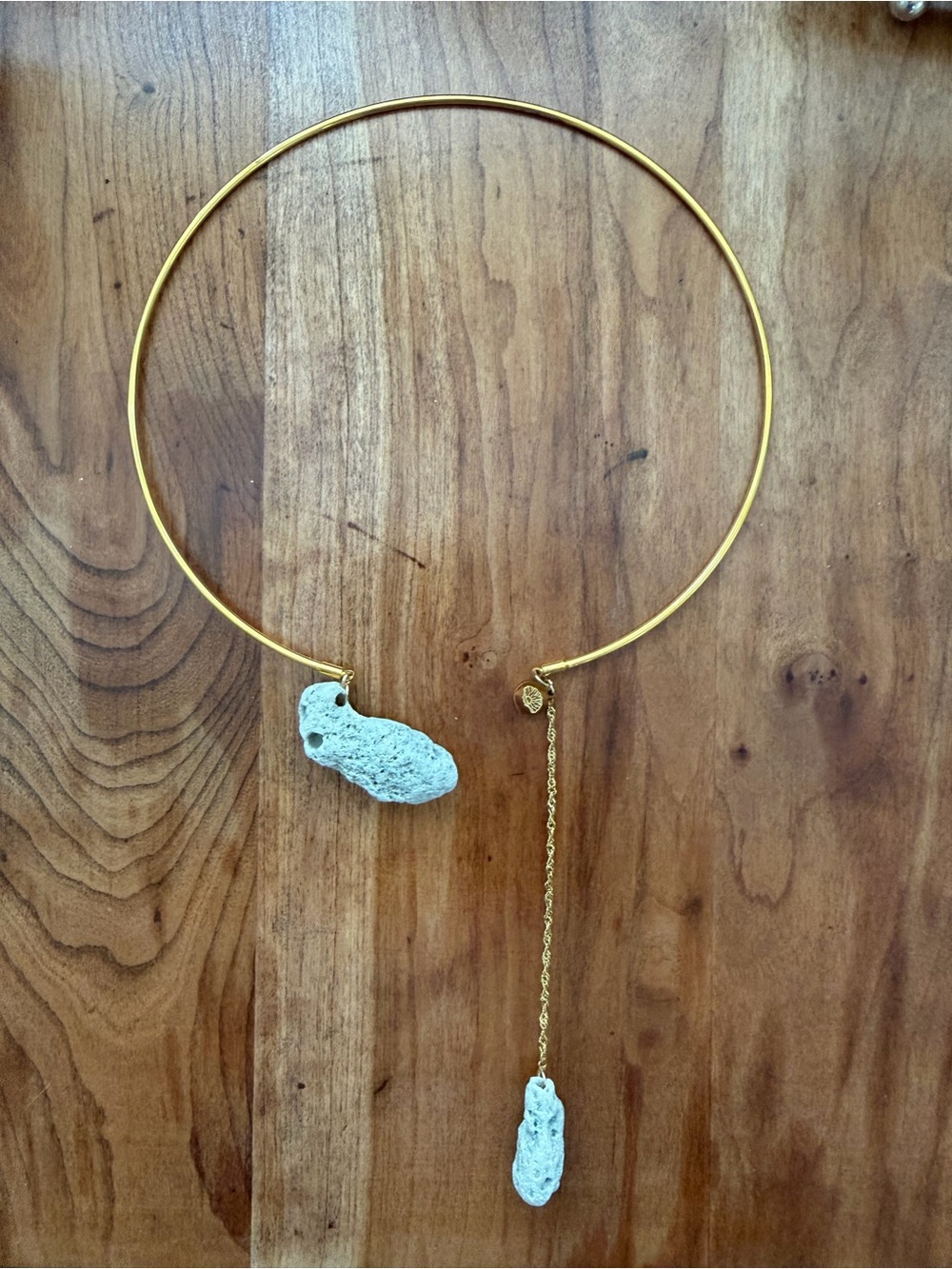 Gold Collar Necklace with White Coral Pebble Accents